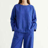Polyester Stretch Linen-Look Fabric, 212 gsm — Blue — mockup: dress bodycon
