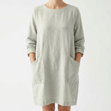 Polyester Stretch Linen-Look Fabric, 280 gsm, 165 cm — Grey — mockup: dress bodycon