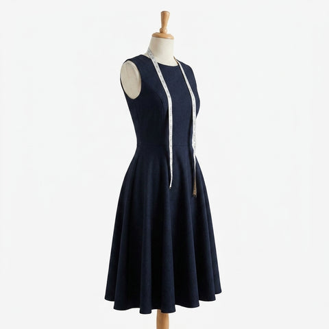 Dark Navy Ribbed Knit Denim, Poly-Viscose