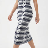 White Geometric Jacquard, Polyester — mockup: dress bodycon