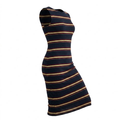 Dark Blue Horizontal-Stripe Rib Knit, Poly-Viscose, 230 gsm