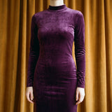 Cotton Polyester Stretch Velvet Fabric, 295 gsm — Purple, ref EF-254315 — mockup: dress bodycon