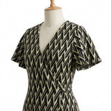 Black Zigzag Interlock Knit, Poly-Viscose — mockup: dress bodycon