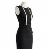 Viscose Nylon Stretch Ponte Knit Fabric, 410 gsm, 160 cm — Black, ref EF-266369 — mockup: dress bodycon