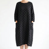 Black Dots Linen-Look, Polyester, 220 gsm — mockup: dress bodycon