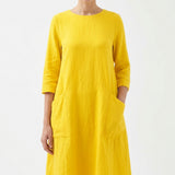 Polyester Stretch Linen-Look Fabric, 280 gsm, 160 cm — Yellow — mockup: dress bodycon