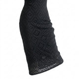 Black Diamond Jacquard, Polyester, 125 gsm, 155 cm, ref EF-278466 — mockup: dress bodycon