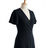 Cotton Polyester Blend Stretch Rib Knit Fabric, 265 gsm, 168 cm — Black — mockup: dress bodycon