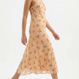 Gold Branches Chiffon, Polyester — mockup: dress bodycon