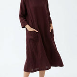 Polyester Stretch Linen-Look Fabric, 210 gsm, 160 cm — Brown — mockup: dress bodycon