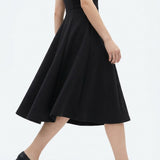 Polyester Stretch Scuba Knit Fabric, 340 gsm, 165 cm — Black — mockup: dress bodycon