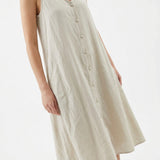 Polyester Stretch Linen-Look Fabric, 270 gsm, 160 cm — Grey — mockup: dress bodycon