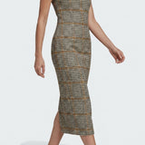 Black Houndstooth Jacquard, Poly-Viscose, 316 gsm — mockup: dress bodycon