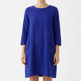 Polyester Stretch Linen-Look Fabric, 280 gsm — Navy — mockup: dress bodycon
