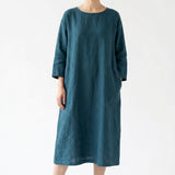 Linen Cotton Canvas Fabric, 185 gsm — Navy — mockup: dress bodycon