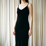 Polyester Stretch Velvet Fabric, 380 gsm, 163 cm — Black — mockup: dress bodycon