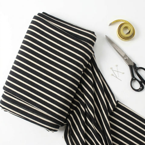 Black Horizontal-Stripe French Terry, Poly-Cotton, 464 gsm