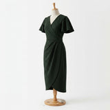 Polyester Stretch Scuba Knit Fabric, 360 gsm, 155 cm — Green — mockup: dress bodycon