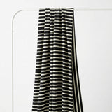 Black Horizontal-Stripe Ponte Knit, Viscose-Nylon, 270 gsm — mockup: dress bodycon