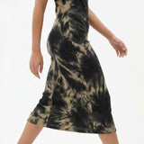 Dark Grey Abstract Waffle Knit, Polyester — mockup: dress bodycon