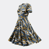 Blue-Grey Camo Jersey Knit, Poly-Cotton — mockup: dress bodycon