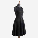 Polyester Viscose Stretch Scuba Knit Fabric, 320 gsm, 165 cm — Black, ref EF-266446 — mockup: dress bodycon