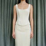 Polyester Cotton Stretch Velvet Fabric, 330 gsm, 160 cm — White — mockup: dress bodycon