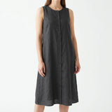 Polyester Stretch Linen-Look Fabric, 170 gsm, 150 cm — Black — mockup: dress bodycon