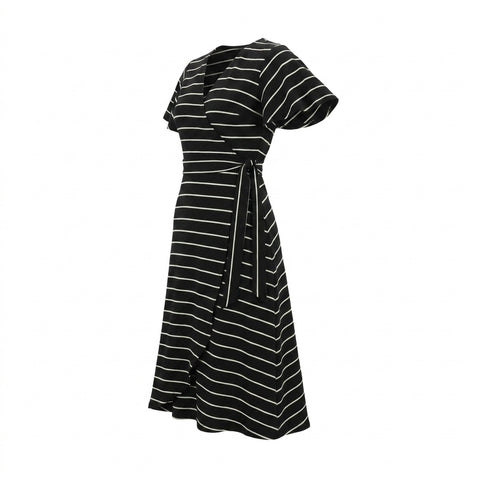 White Horizontal-Stripe Ponte Knit, Cotton-Poly, 271 gsm