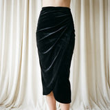 Polyester Stretch Velvet Fabric, 280 gsm, 155 cm — Black — mockup: dress bodycon