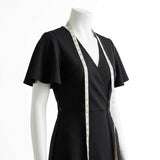 Polyester Cotton Stretch Scuba Knit Fabric, 300 gsm, 160 cm — Black — mockup: dress bodycon