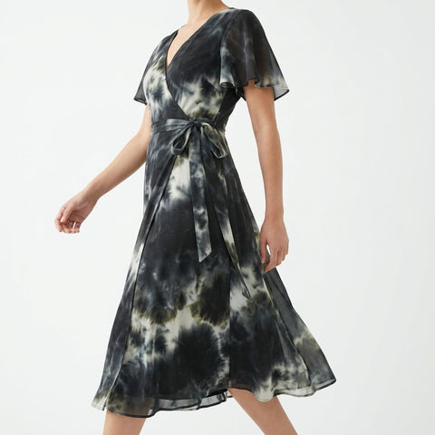 Black Abstract Knit Chiffon, Polyester