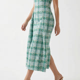 Green Plaid Bouclé, Poly-Cotton — mockup: dress bodycon