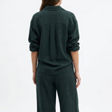 100% Polyester Linen-Look Fabric, 160 gsm, 160 cm — Green — mockup: dress bodycon