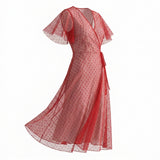 Red Dots Lace, Polyester — mockup: dress bodycon