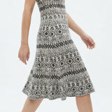 Black Geometric-Diamond Jacquard, Polyester, 162 gsm — mockup: dress bodycon
