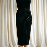 Brushed Polyester Velvet Fabric, 165 gsm — Black — mockup: dress bodycon