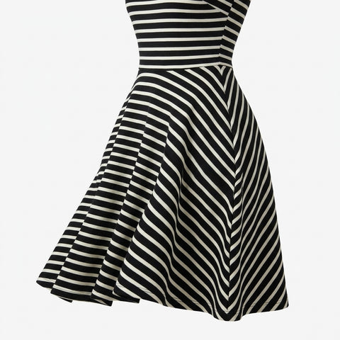 Black Horizontal-Stripe Ponte Knit, Poly-Cotton, 295 gsm, 164 cm