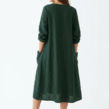 100% Polyester Linen-Look Fabric, 130 gsm, 158 cm — Green — mockup: dress bodycon