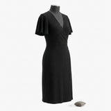 Polyester Viscose Stretch Rib Knit Fabric, 275 gsm — Black — mockup: dress bodycon