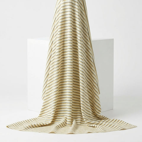 Yellow Horizontal-Stripe Crepe, Cotton-Poly, 170 gsm