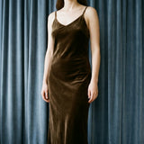 Polyester Velvet Fabric, 240 gsm, 175 cm — Khaki — mockup: dress bodycon