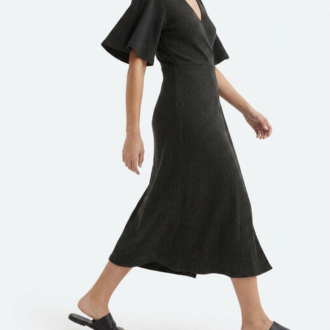 Viscose Polyester Stretch Rib Knit Fabric, 290 gsm, 160 cm — Black