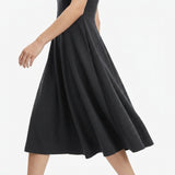 Viscose Nylon Stretch Ponte Knit Fabric, 320 gsm, 165 cm — Black — mockup: dress bodycon