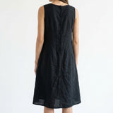 Polyester Stretch Linen-Look Fabric, 215 gsm — Black — mockup: dress bodycon