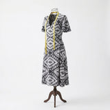 Black Houndstooth Jacquard, Polyester, 285 gsm — mockup: dress bodycon