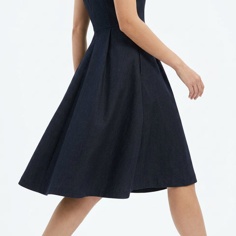 Dark Navy Ribbed Denim, Poly-Cotton