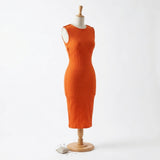 Polyester Cotton Stretch Jersey Knit Fabric, 200 gsm, 170 cm — Orange — mockup: dress bodycon