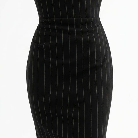 Light Grey Vertical-Stripe Ponte Knit, Poly-Viscose, 320 gsm