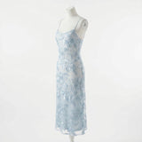 Light Blue Floral Mesh, Polyester — mockup: dress bodycon